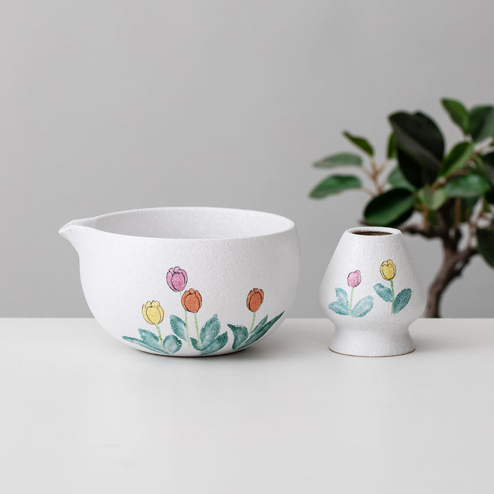 Tulip Ceramic Matcha Set with Bowl and Chasen Holder