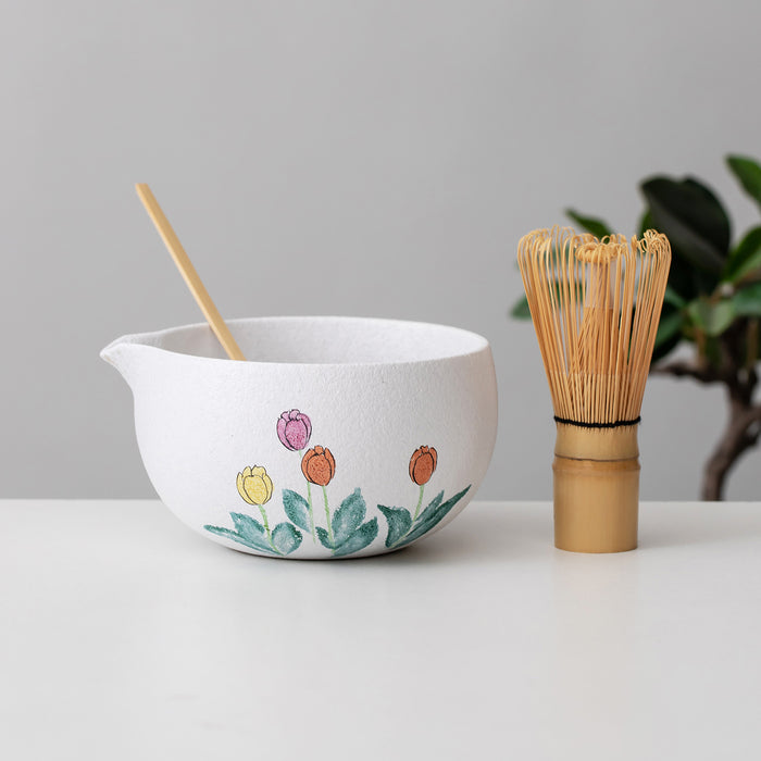 Tulip Ceramic Matcha Set with Bowl and Chasen Holder