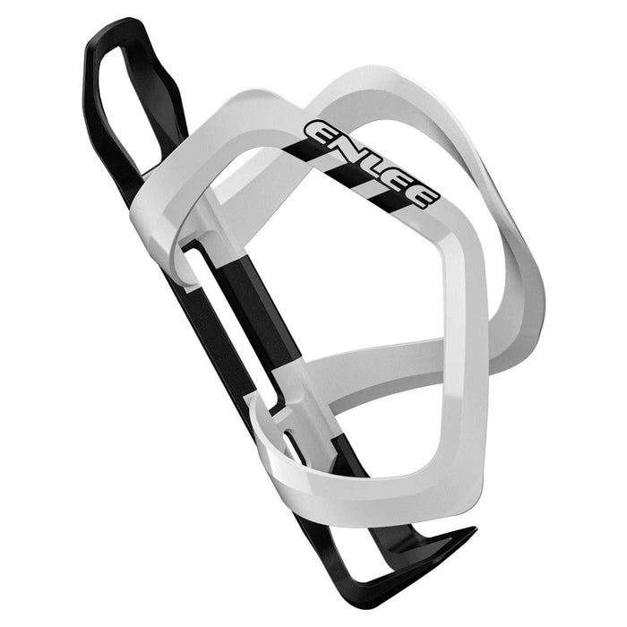 White ultra lightweight road and mountain bike water bottle cage made of polycarbonate and glass fibre, weighing 39g with side-pull design.