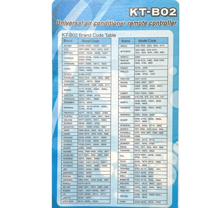 Universal Air Conditioner Remote Control KT-B02