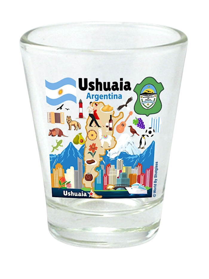 Ushuaia Argentina Map and Attractions Collage Shot Glass