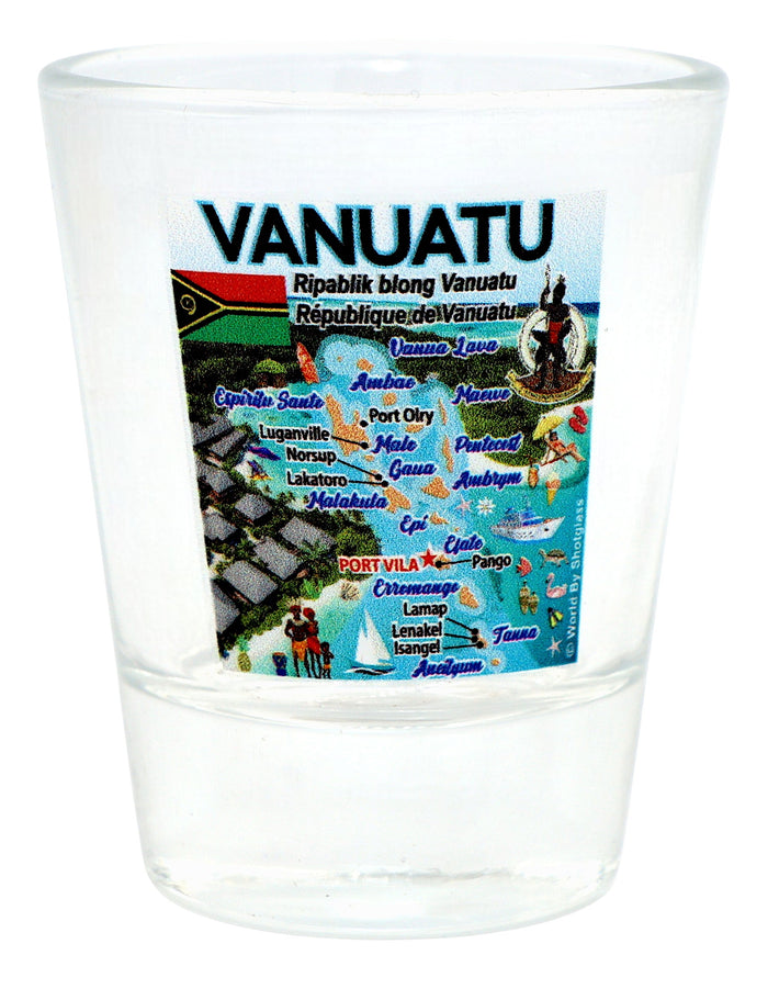 Vanuatu Map and Attractions Collage Shot Glass