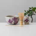 Violet Flower Ceramic Matcha Set with Bowl and Chasen Holder