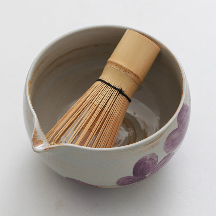 Violet Flower Ceramic Matcha Set with Bowl and Chasen Holder