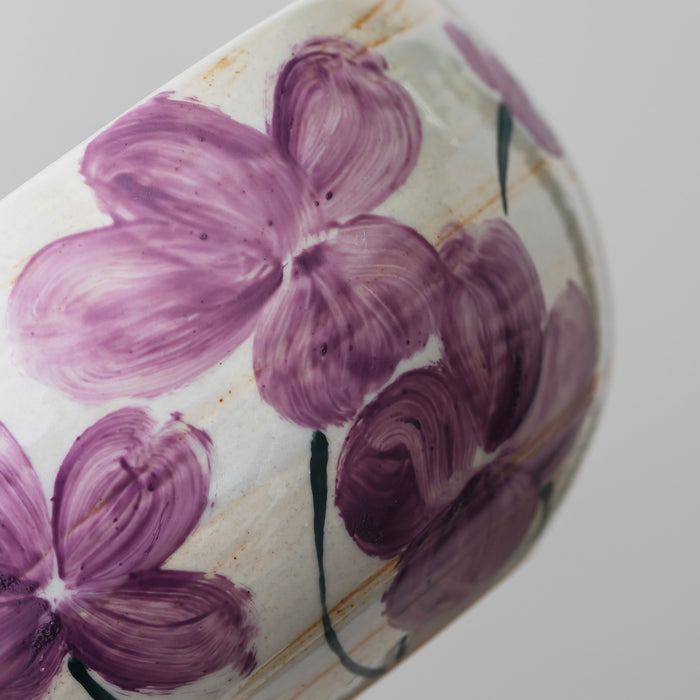 Violet Flower Ceramic Matcha Set with Bowl and Chasen Holder