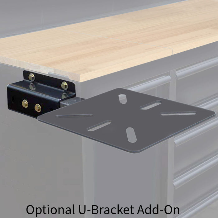 Black steel u-bracket installed on Viper Tool Storage 60-inch 7-drawer workstation
