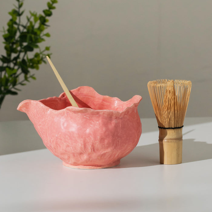Watermelon Pink Ceramic Matcha Set with Bowl and Chasen Holder