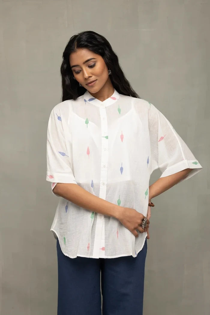 White Leaf Cotton Jamdani Shirt