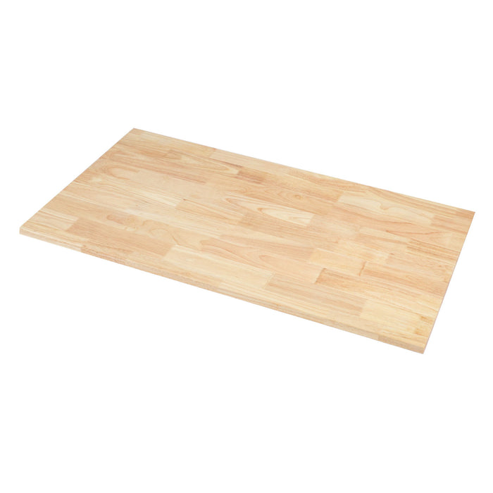 Angled view of 41-inch solid wood butcher block worktop for rolling tool cabinet