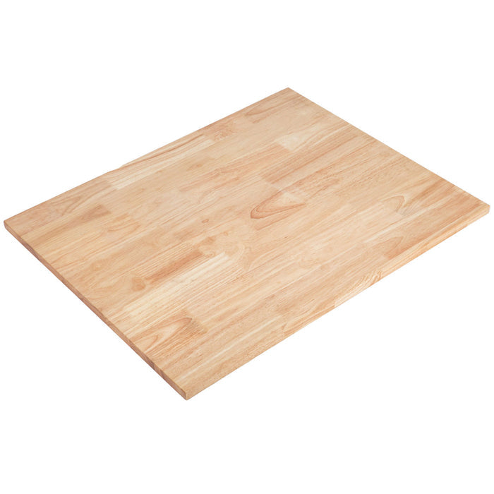 Angled view of butcher block worktop for 30-inch rolling cabinet