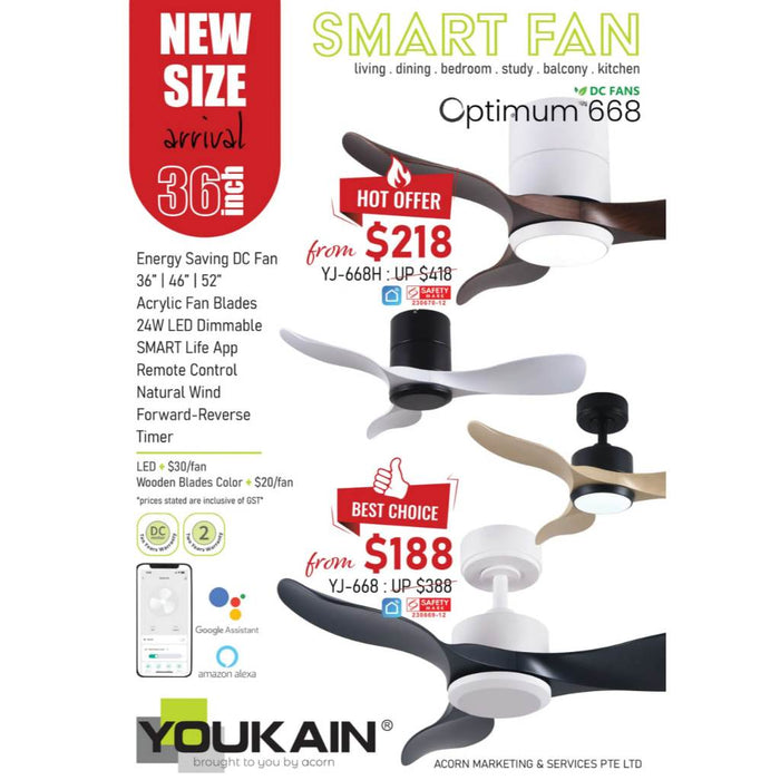 Youkain Optimum YJ-668 Downrod DC Ceiling Fan 36" - 52"